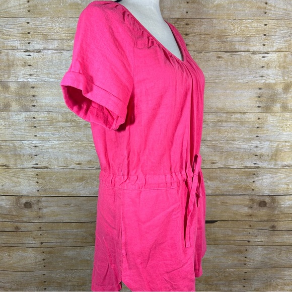 Universal Thread Hot Pink Linen Blend Shorts Romper XS Pockets V Neck Tie Waist - Picture 6 of 9